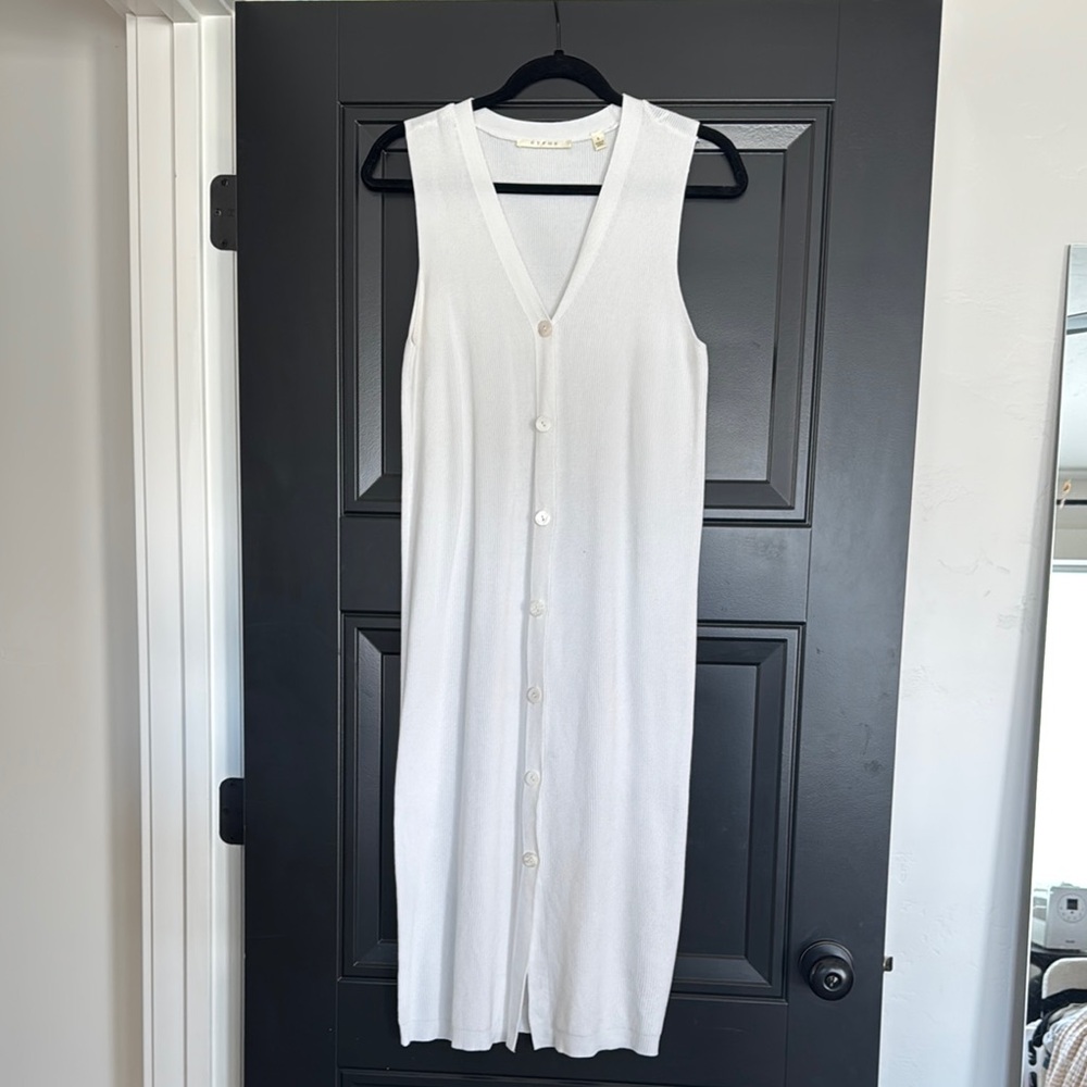 White Sleeveless Sweater Button-Down Dress